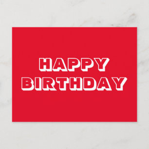 Happy Birthday, Red white modern bold Postcard