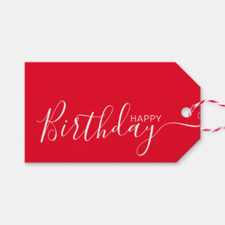 Happy Birthday Red White Modern Gift Tags