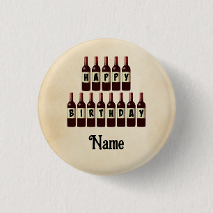 Happy Birthday Red Wine Bottles Customised 3 Cm Round Badge