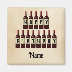 Happy Birthday Red Wine Bottles Customised Magnet