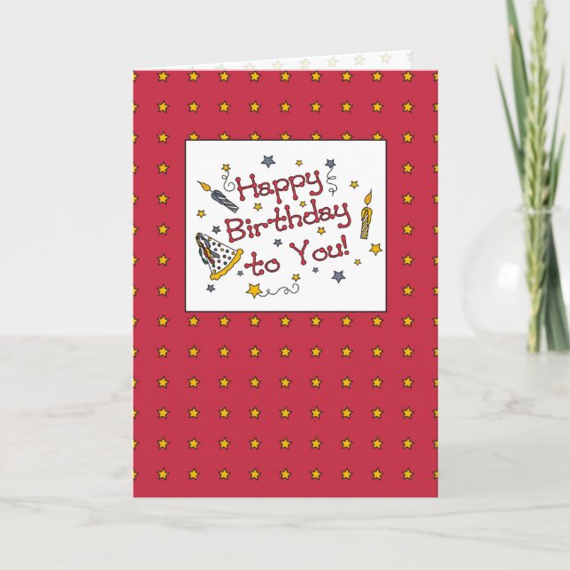 Happy Birthday Red with Stars Card (Front)