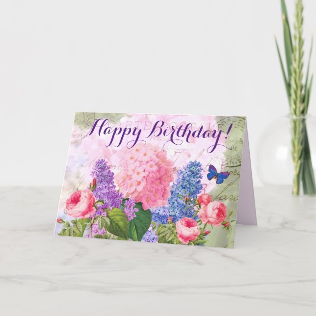 Happy Birthday Redoute Flowers Greeting Card (Front)