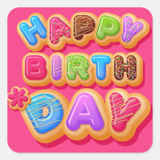 Happy Birthday Retro Bubble Letters Sticker (Front)