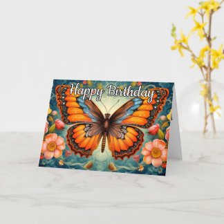 Happy Birthday | Retro Butterfly Illustration Card