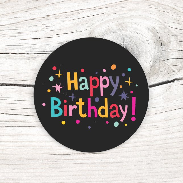 Happy Birthday (Retro)  Classic Round Sticker (Happy Birthday (Retro) Classic Round Sticker)
