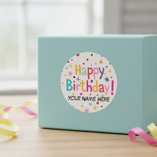 Happy Birthday Retro Customisable Classic Round Sticker