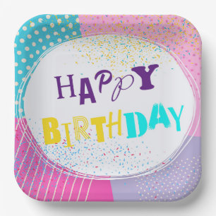 Happy Birthday Retro Design Paper Plates