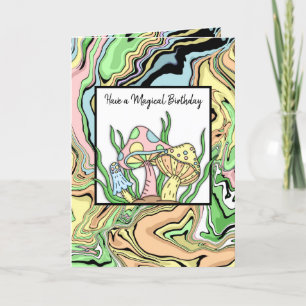 Happy Birthday Retro Mushrooms and Colouring page Card