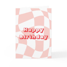 Happy Birthday, retro pattern pink and white