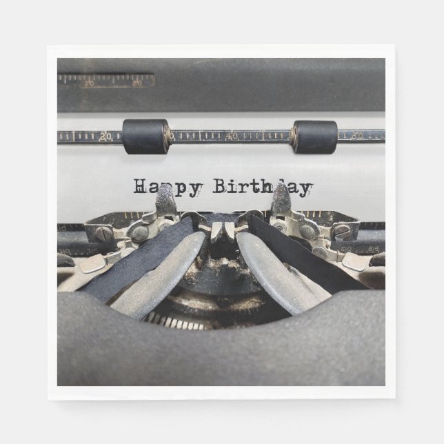 Happy Birthday Retro Typewriter  Napkin (Front)
