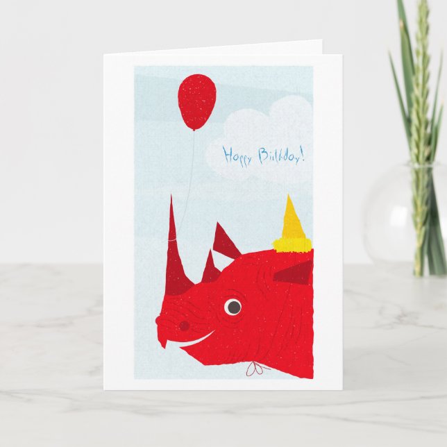 Happy Birthday Rhino (editable text) Card (Front)