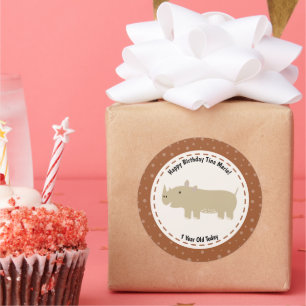 Happy Birthday Rhinoceros Rhino Zoo Animals Classic Round Sticker