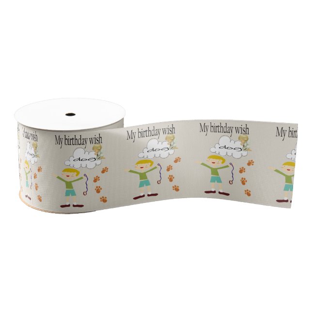Happy Birthday Ribbon, Wishing for a dog  Grosgrain Ribbon (Spool)