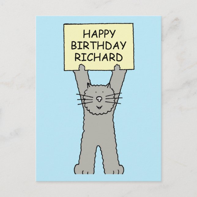 Happy Birthday Richard Cartoon Cat Postcard (Front)