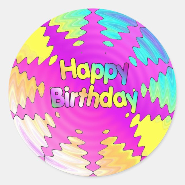 Happy Birthday Ripple Classic Round Sticker (Front)