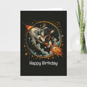 Happy Birthday Rocket Ship French Bulldog Card