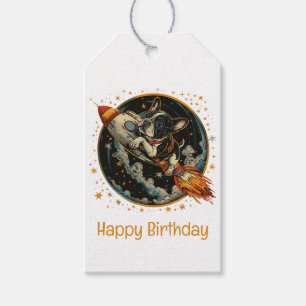 Happy Birthday Rocket Ship French Bulldog Gift Tags