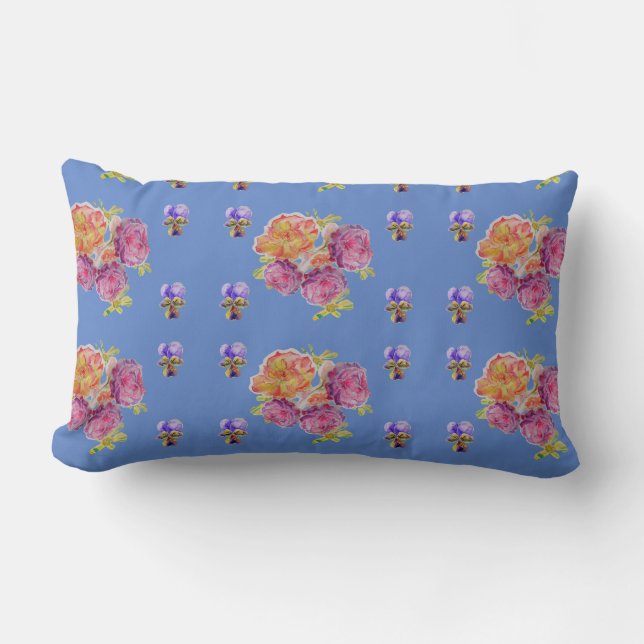 Happy Birthday Rose floral ladies Denim Blue Lumbar Cushion (Front)