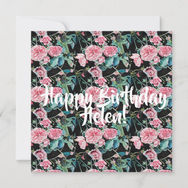 Happy Birthday Rose floral ladies Name Card (Front)