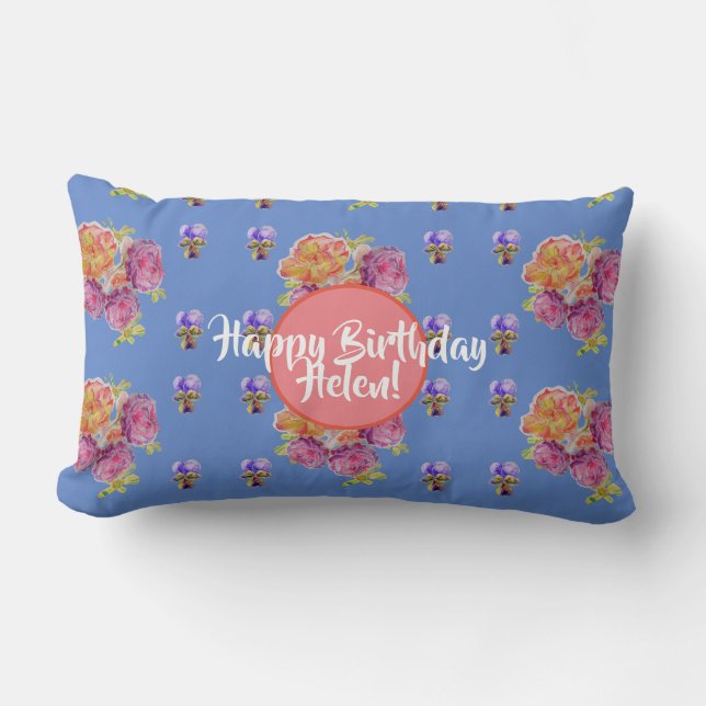 Happy Birthday Rose floral ladies Name Cuchion Lumbar Cushion (Front)
