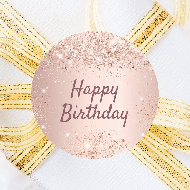 Happy Birthday rose gold confetti Classic Round Sticker (Creator Uploaded)