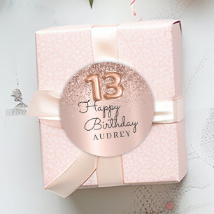 Happy Birthday Rose Gold Glitter Balloon 13th Classic Round Sticker