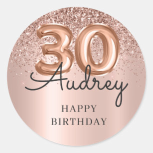  Happy Birthday Rose Gold Glitter Balloon 30th Classic Round Sticker