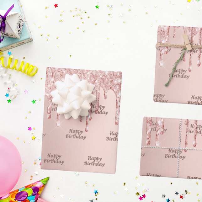 Happy birthday rose gold glitter pink sparkle wrapping paper sheet (Creator Uploaded)