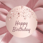 Happy birthday rose gold stars pink classic round sticker<br><div class="desc">A sticker for a girly birthday party. A rose gold background with an elegant rose gold,  copper coloured pink dripping,  shining stars. The text: Happy Birthday is written in dark rose gold with a large modern hand lettered style script.</div>