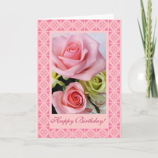 Happy Birthday roses and lace Card (Front)