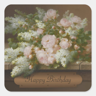 Happy Birthday Roses and Lilacs CC0884 Longpré Square Sticker