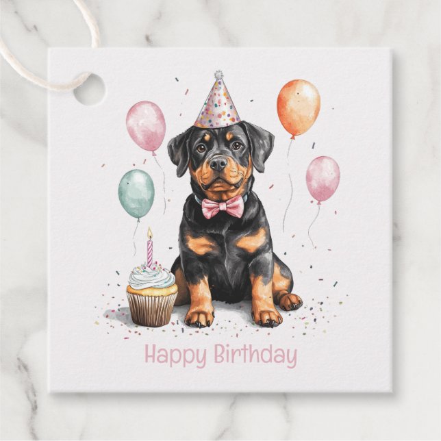 Happy Birthday Rottweiler Dog Favour Tags (Front)