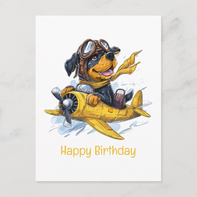 Happy Birthday Rottweiler Dog Pilot Aeroplane Postcard (Front)