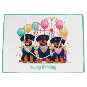 Happy Birthday Rottweiler Dogs At A Carnival  Large Gift Bag