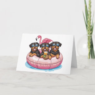 Happy Birthday Rottweiler Dogs Flamingo Pool Tube Card
