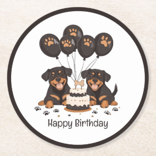 Happy Birthday Rottweiler Dogs Round Paper Coaster