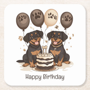 Happy Birthday Rottweiler Dogs Square Paper Coaster