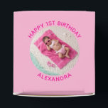 Happy Birthday Round Photo Pink Favour Box<br><div class="desc">Create your own personalised pink photo favour boxes for your child's special birthday. Customise the solid pink background colour or the hot pink text colour to match your photo. If you change the font type or size, you can fine tune the curvature of the text in small increments. Have fun...</div>