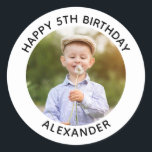 Happy Birthday Round Photo White Classic Round Sticker<br><div class="desc">Create your own personalised white border round stickers for a special birthday. Customise the solid white background colour or the black text colour to match your photo. If you change the font type or size, you can fine tune the curvature of the text in small increments. Have fun creating your...</div>