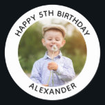 Happy Birthday Round Photo White Classic Round Sticker<br><div class="desc">Create your own personalised white border round stickers for a special birthday. Customise the solid white background colour or the black text colour to match your photo. If you change the font type or size, you can fine tune the curvature of the text in small increments. Have fun creating your...</div>