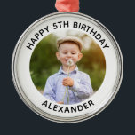Happy Birthday Round Photo White Metal Tree Decoration<br><div class="desc">Create your own personalised white border round premium Christmas ornament remembering a special birthday. Customise the solid white background colour or the black text colour to match your photo. If you change the font type or size, you can fine tune the curvature of the text in small increments. Have fun...</div>