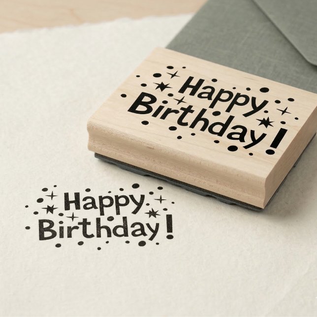 Happy Birthday Rubber Stamp (A nostalgic "Happy Birthday" design for all your craft projects.)