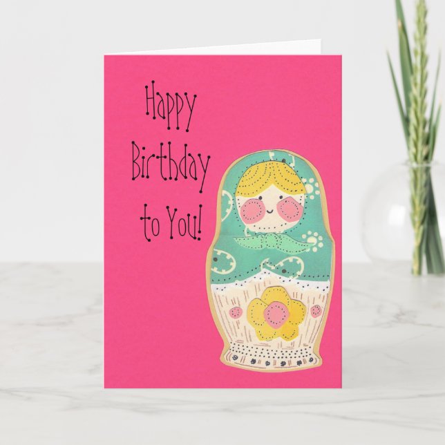 Happy Birthday Russian Nesting Doll - Card (Front)