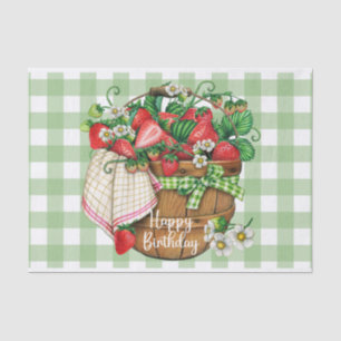 Happy Birthday Rustic Strawberry Fruit Basket Tissue Paper