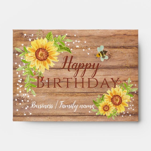 Happy Birthday Rustic Sunflower Cash Gift Envelope (Front)