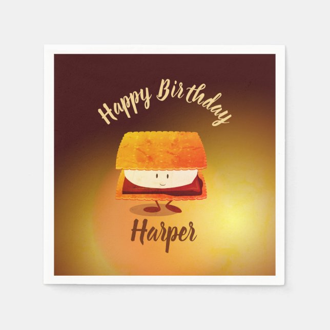 Happy Birthday S’more Name Paper Napkins (Front)