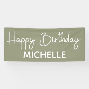 Happy Birthday Sage Green White Whimsical Script Banner