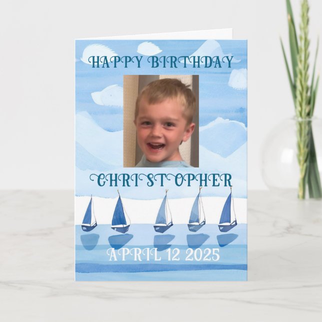 happy birthday sailboats boy colour me page card (Front)