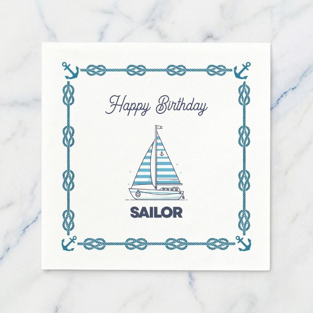 Happy Birthday Sailor Napkin (Celebrate with smooth sailing vibes.)