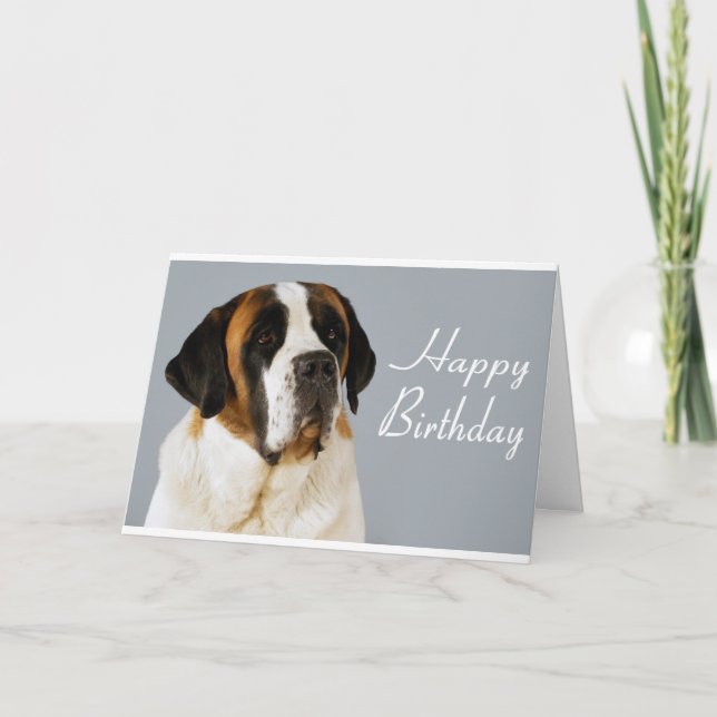 Happy Birthday Saint Bernard Puppy Dog Card (Front)